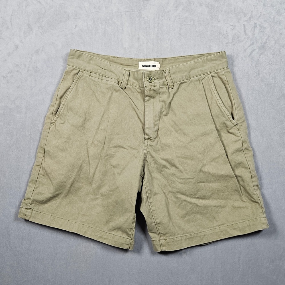 Taylor Stitch The Foundation Shorts Mens 30 Green 7" Inseam Cotton Twill Preppy